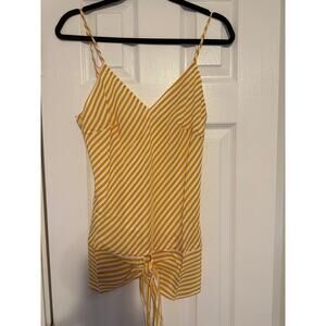 NWT Small Gold Hawk 100% Silk Striped Tie Front Camisole Tank Top